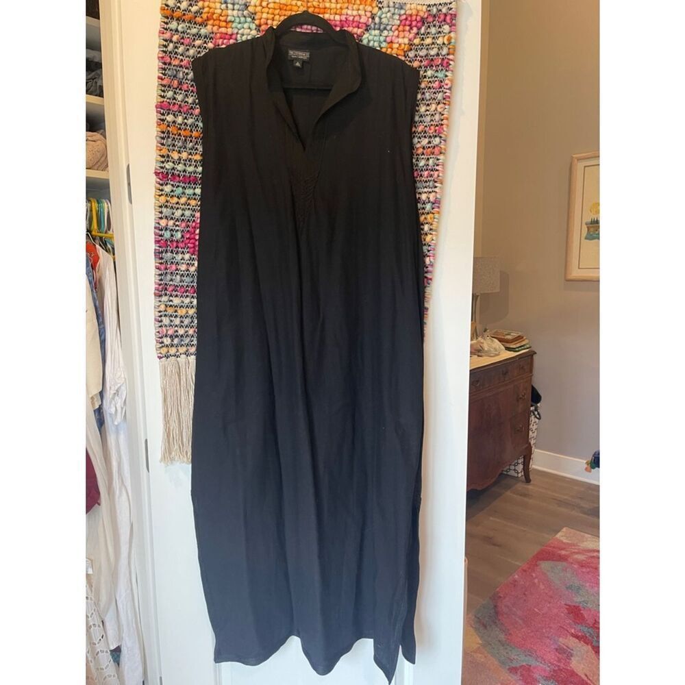 J. Peterman Black Sleeveless Maxi Dress with V-Neck
